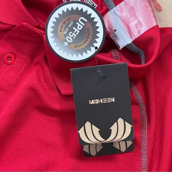 Moheen Cool Shirt Mens Large Red Dri Short Sleeve Polo UPF 50 Outdoor Hiking - Picture 9 of 11